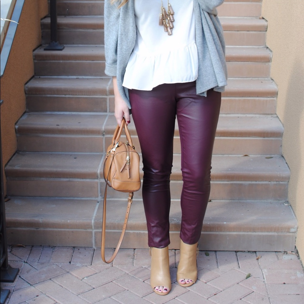 Burgundy faux leather leggings